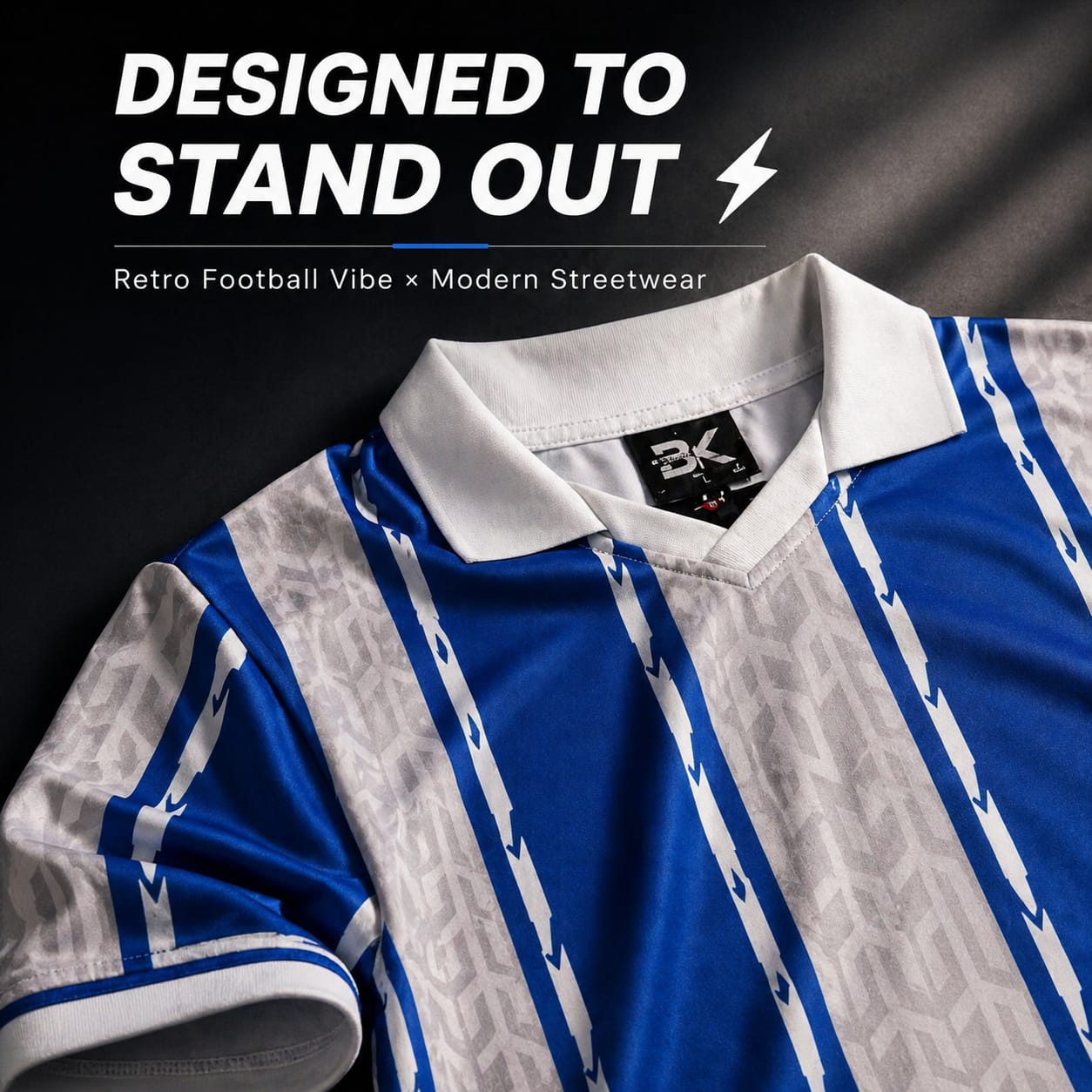 vintage soccer-style polo tee - Blue & White
