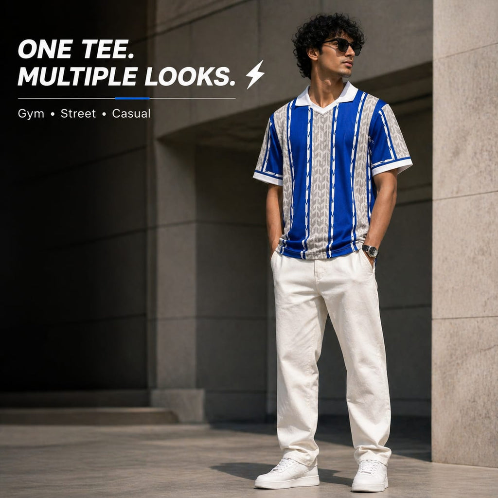 vintage soccer-style polo tee - Blue & White