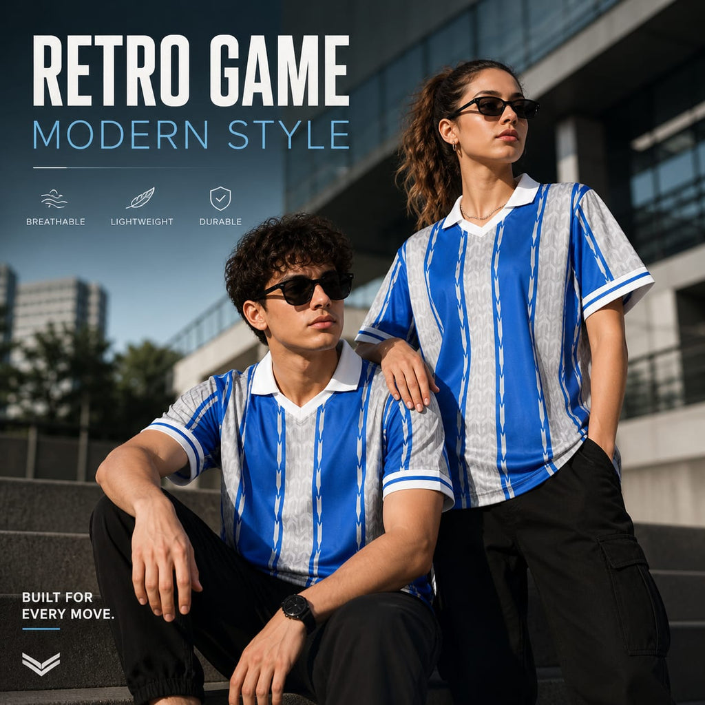 vintage soccer-style polo tee - Blue & White