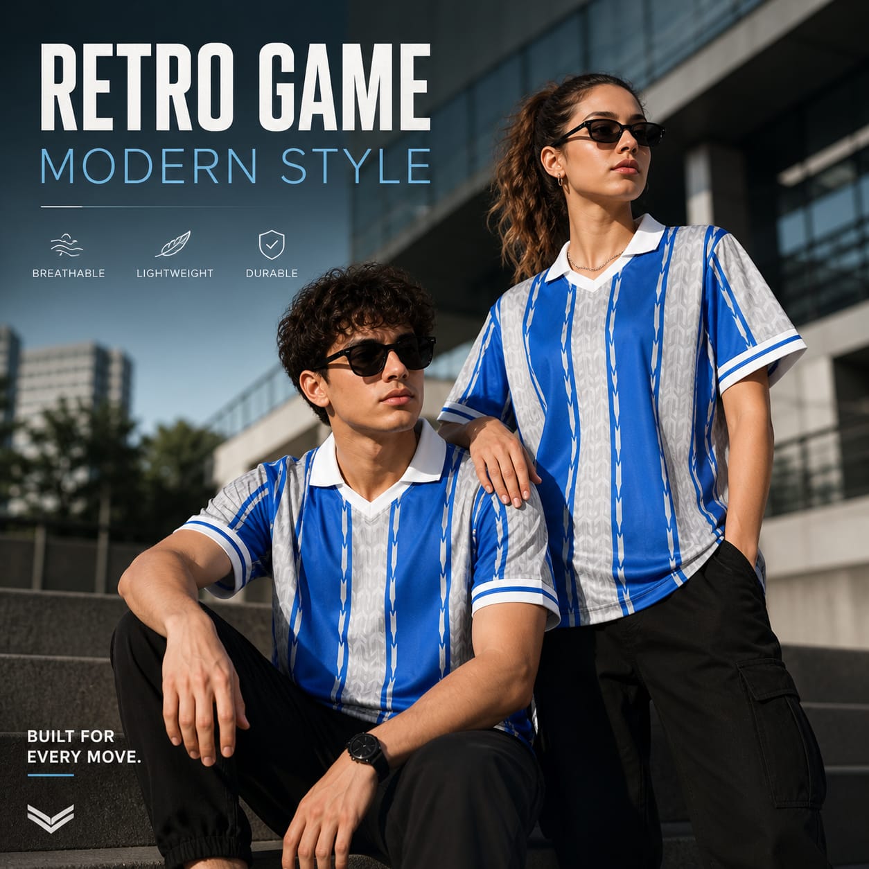 vintage soccer-style polo tee - Blue & White