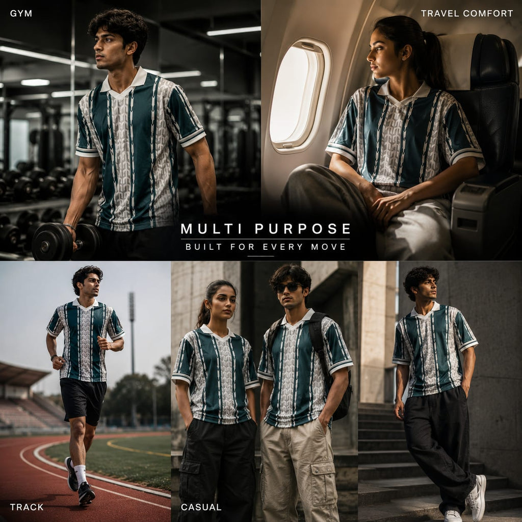 vintage soccer-style polo tee - Green & White