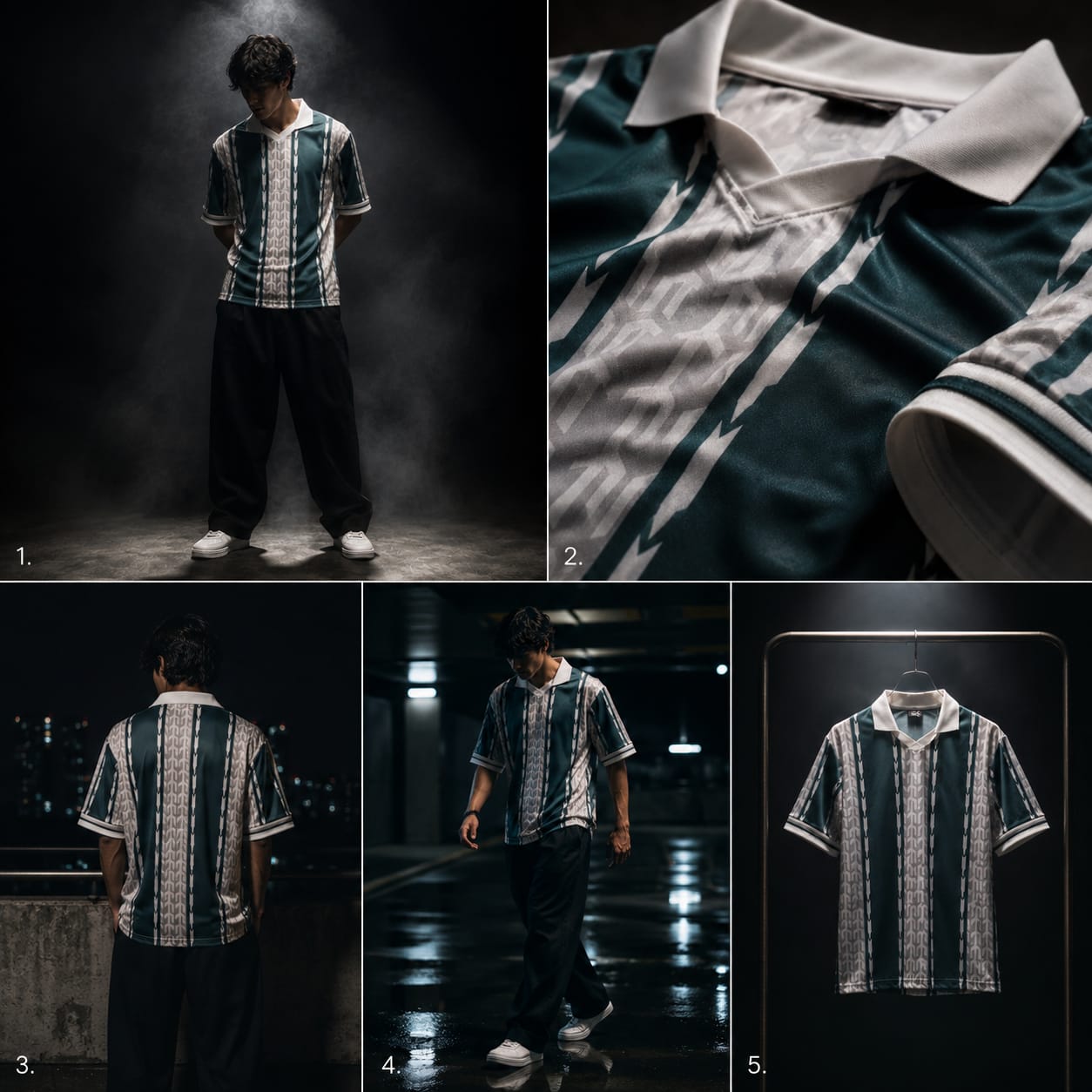 vintage soccer-style polo tee - Green & White