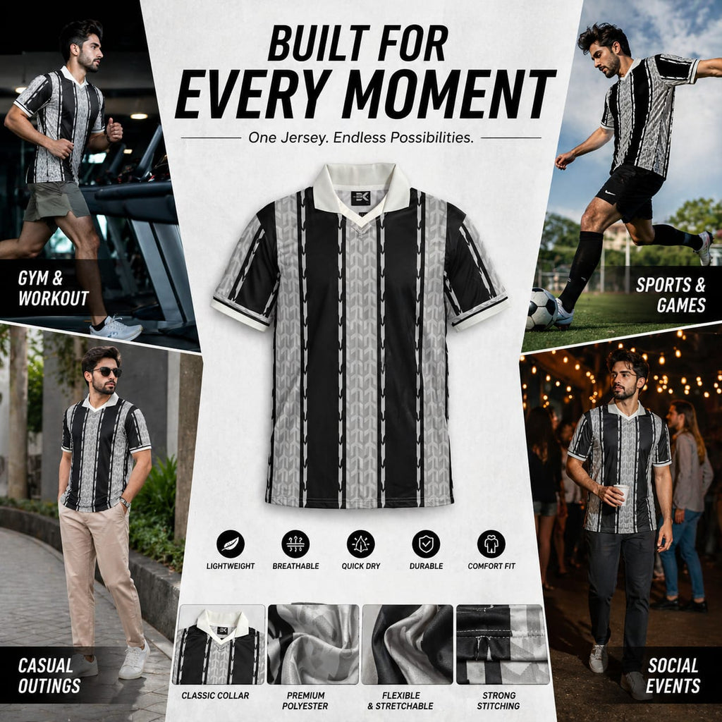 vintage soccer-style polo tee - Black & White